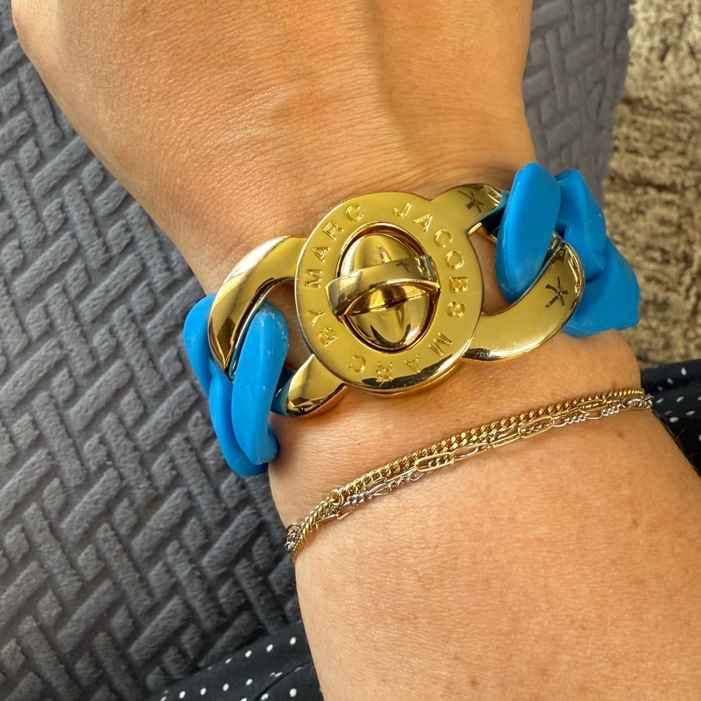Marc Jacobs Gold and Blue Chain-Link Bracelet